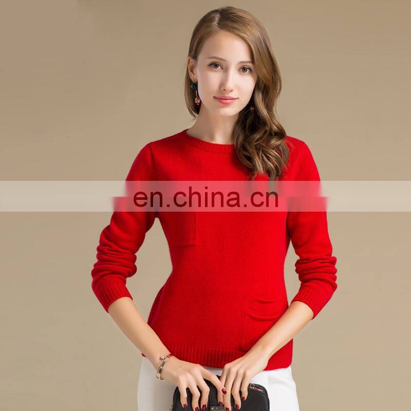 Bulk Wholesale New Designs Pullover For Ladies Sweater Red Color Crew Neck Woolen Sweater