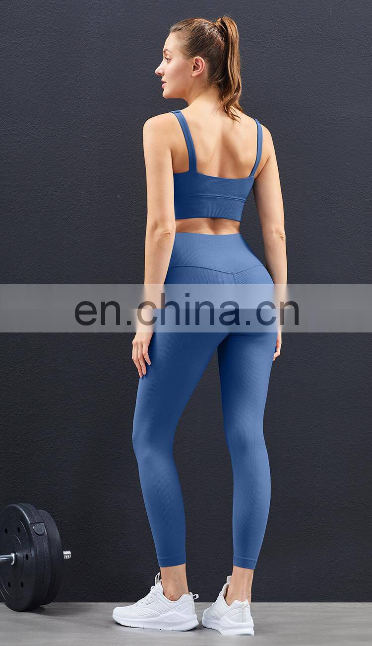 High Quality Workout Outfits Ribbed 2 Piece Yoga Set High Impact Support Wirefree Gym Set Women