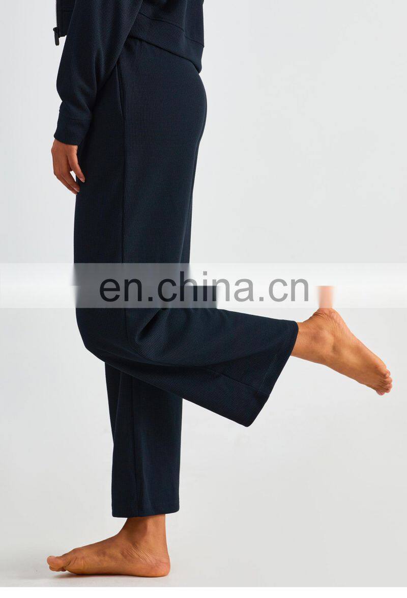 Newly Fall Waffle Adjustable Drawstring Joggers Pants High Waist Yoga Pants With Pockets