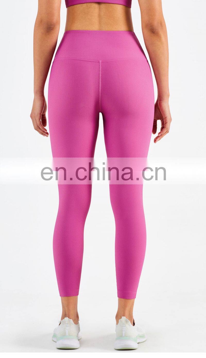 One Piece Cutting High Quality Tummy Control Workout Leggings For Women Stripe Tight Yoga Pants