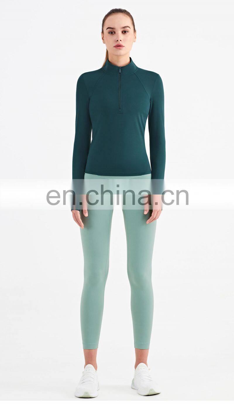 New Arrival Custom Two Piece Women Workout Sets Half Zipper Jacket High Waist Sports Legging