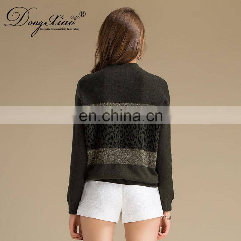 Women's Preppy Style Jacquard Leopard Knitted Cashmere Sweater O-Neck with Autumn Style ODM Supply for Winter Season