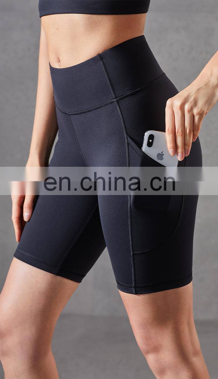 2021 New Arrival Women Biker Shorts With Pocket High Waist Elastic Skinny Short