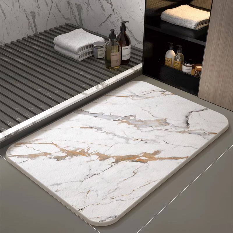 Marble Printing Diatomite Stone Bath Mat for Bathroom (2)