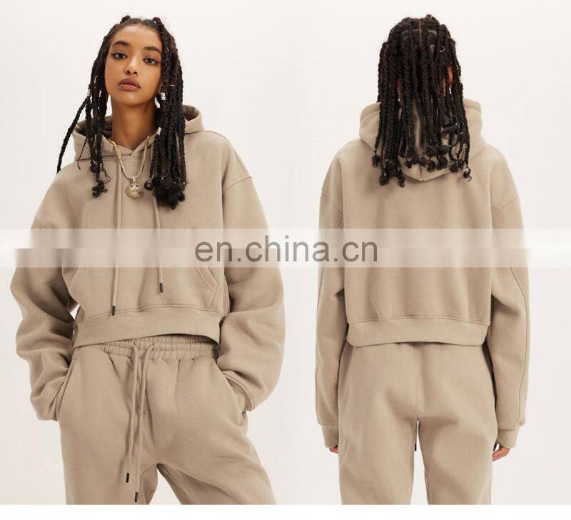 Fall Tiktok Women Drawstring Cropped Hoodies Pockets Plain Long Sleeve Pullovers