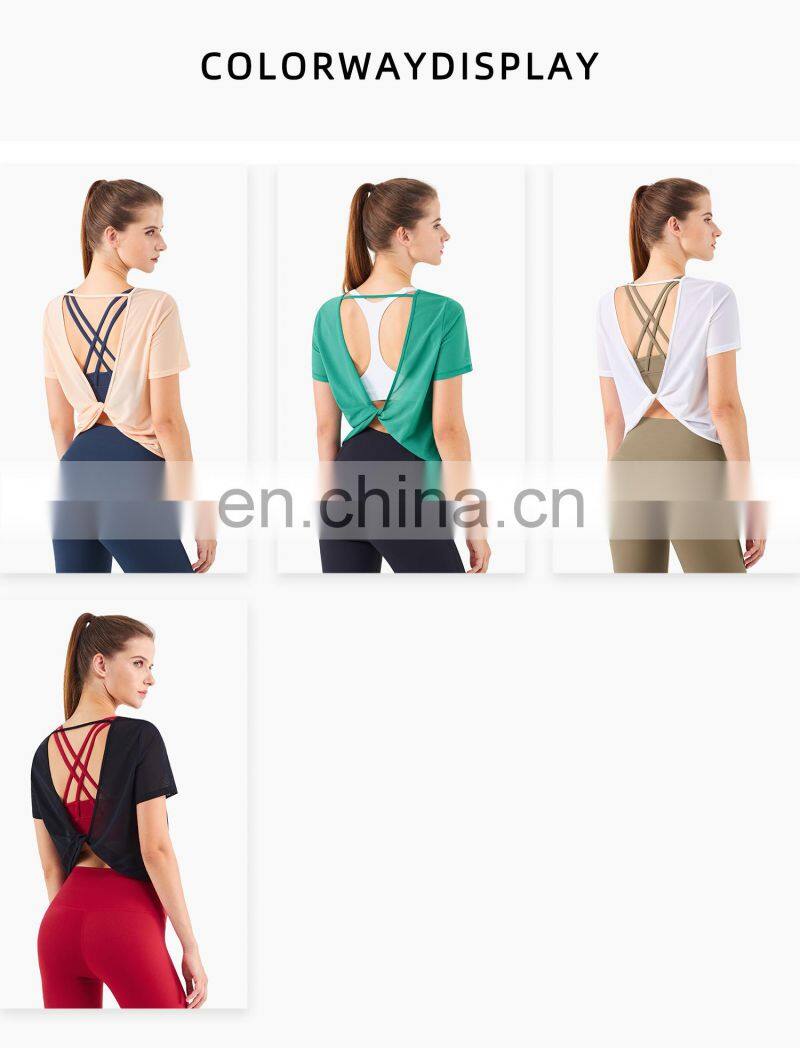 Spring Mesh Blouse Sports T Shirt Women Workout Crop Yoga Top With Reversible