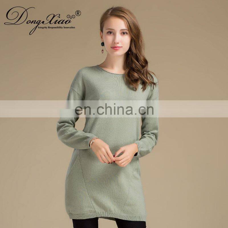 Lady Fashion Winter Warm Casual Long Dress Vintage 100% Cashmere Sweater O-Neck Collar Knitted Weaving OEM Service Available