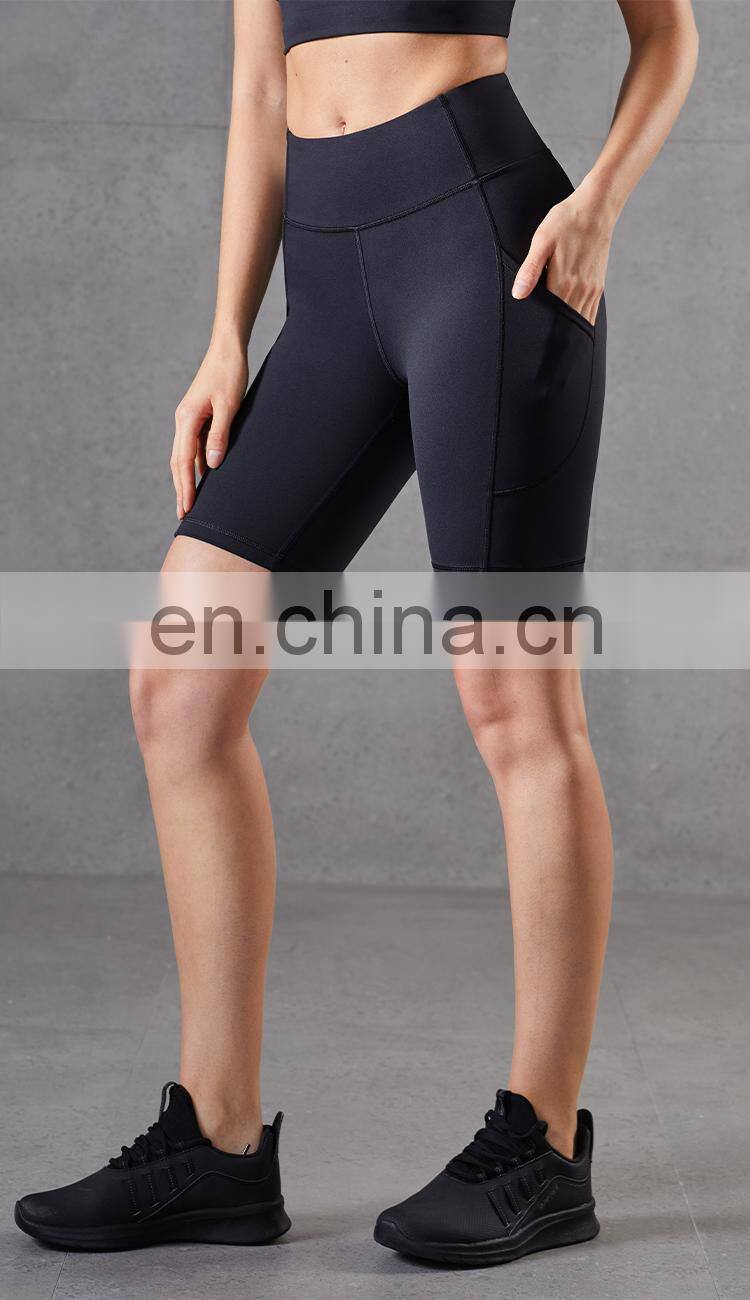 2021 New Arrival Women Biker Shorts With Pocket High Waist Elastic Skinny Short