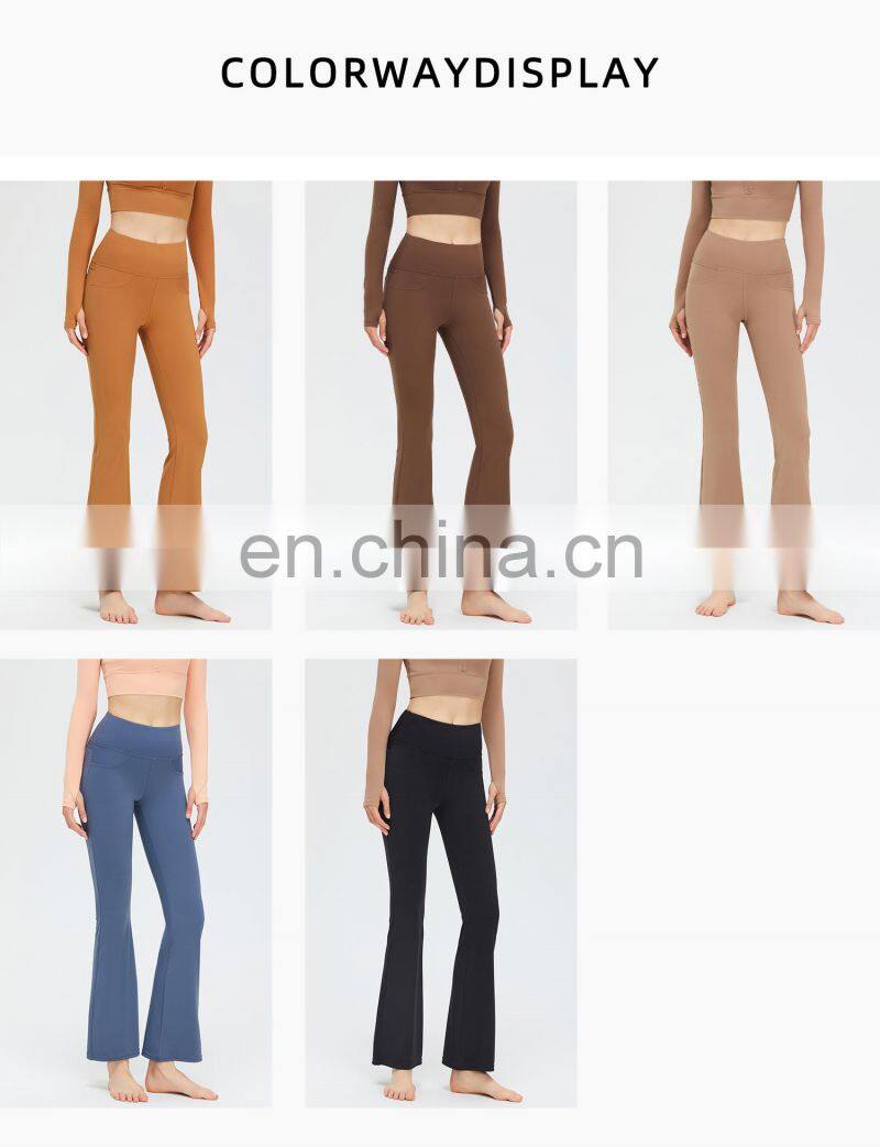 New Arrival Wide Leg Flared Leggings Back Pockets High Waist Hip Lifting Yoga Leggings