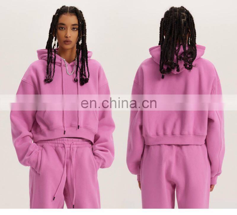 Fall Tiktok Women Drawstring Cropped Hoodies Pockets Plain Long Sleeve Pullovers