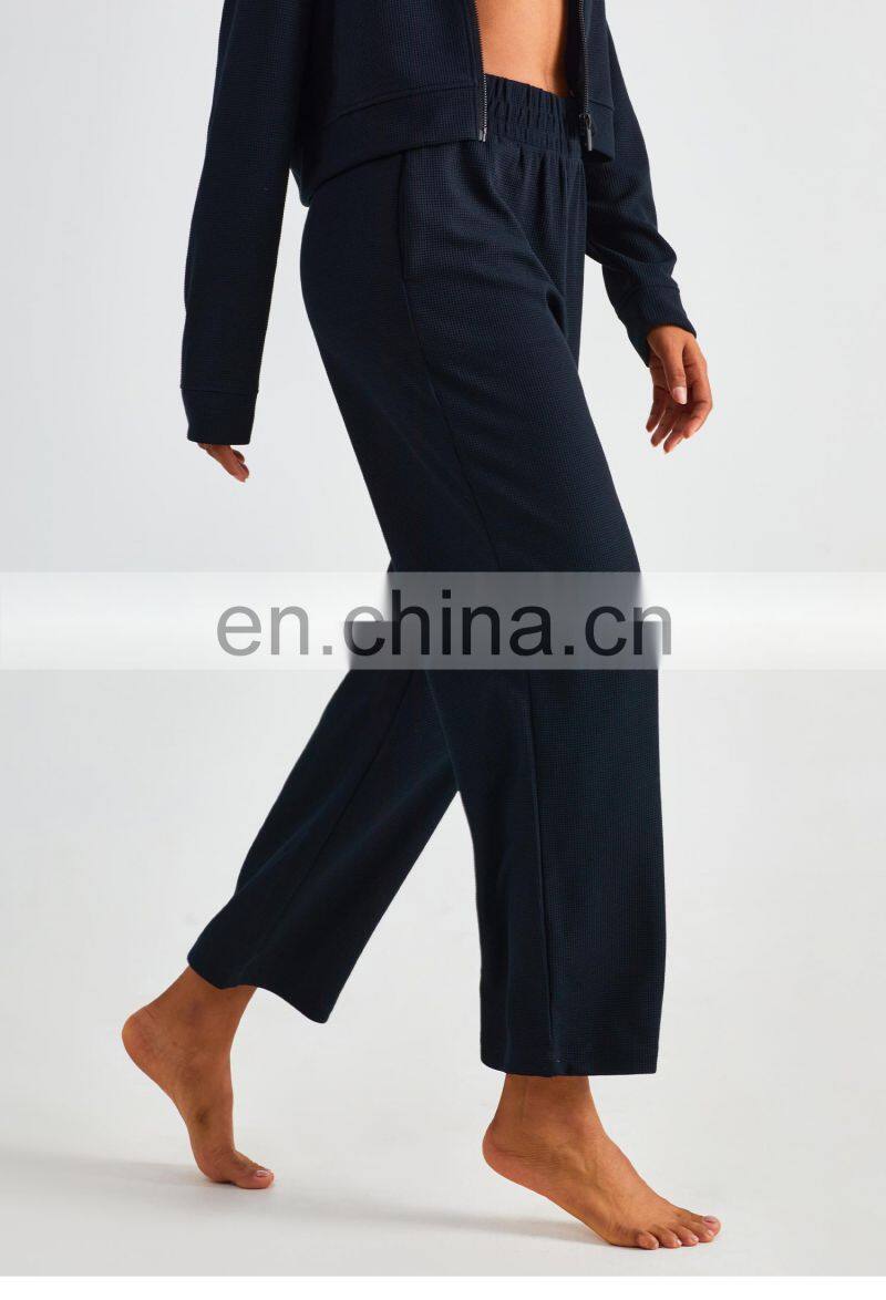 Newly Fall Waffle Adjustable Drawstring Joggers Pants High Waist Yoga Pants With Pockets