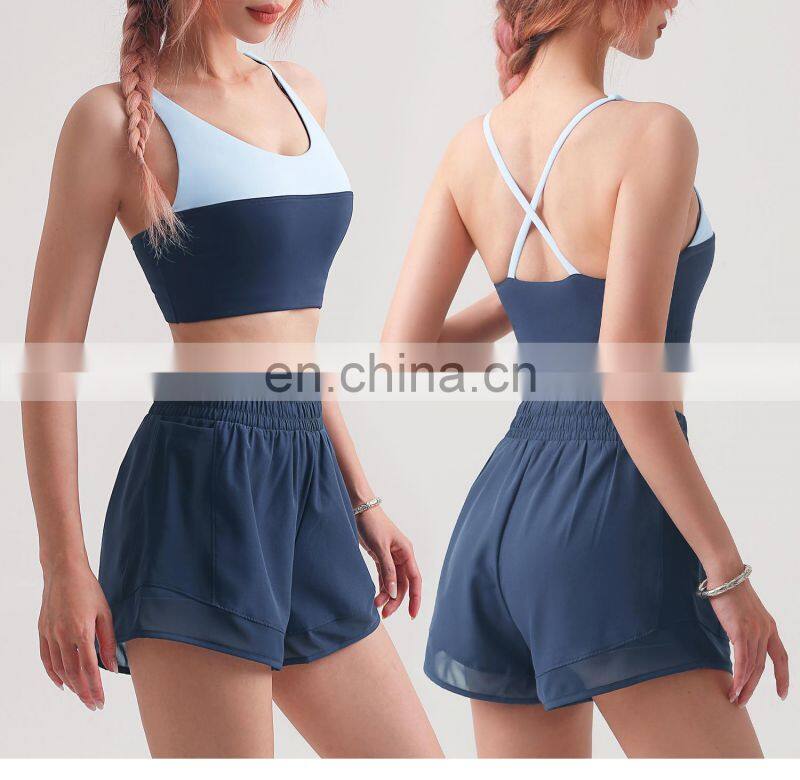 New Style Women Contrast Color Sports Fitness Bras Cross Back Gym Workout Tops
