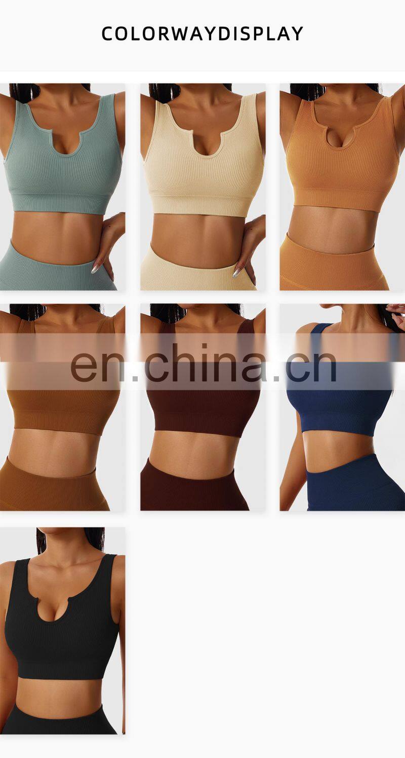 Seamless Sexy Womens Gym Wear V Neck Tops Wholesale Ribbed Workout Sports Bras