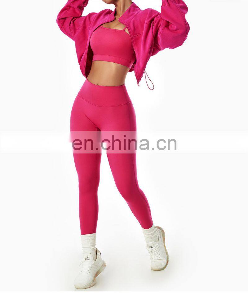 Full Zipper Women Custom Lightweight Slim Fit Yoga Jackets Long Sleeve Yoga Crop Tops