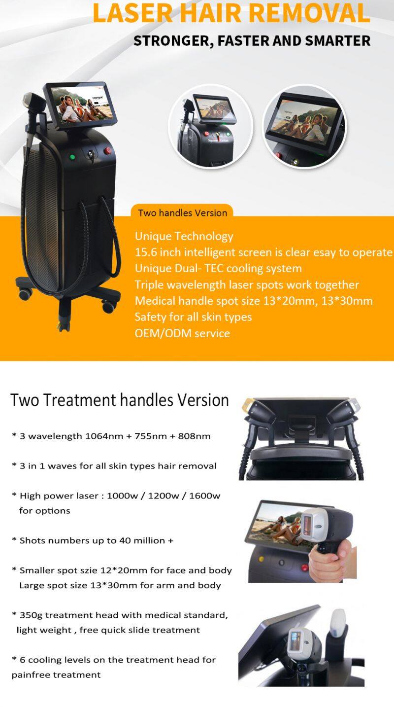 Titanium Diode Laser Hair Removal Beauty Equipment With Double Handles for Body and Face Hair Removal Laser Machine