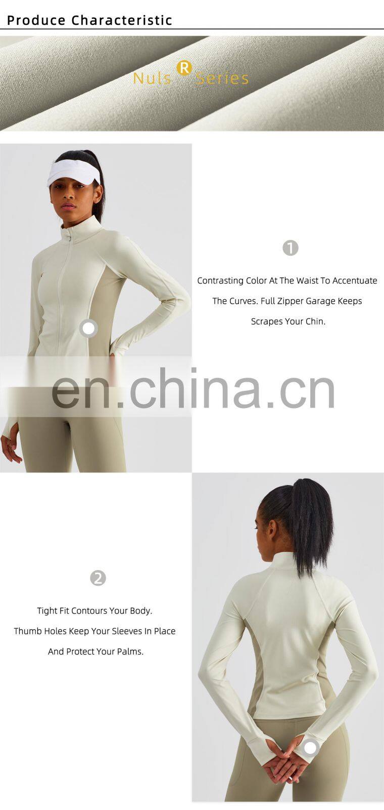 Contrasting Colors Silm Women Yoga Outdoor Jackets Custom Zipper Long Sleeves Sports Wear