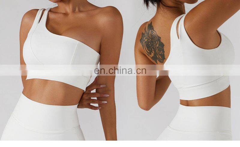 One Shoulder Sexy Workout Sports Bras Wholesale Recyclable High Impact Yoga Crop Tops