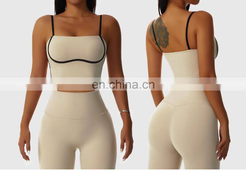 Factory Sale Contrasting Colors Backless Sports Bras Sling Straps Yoga Fitness Tops