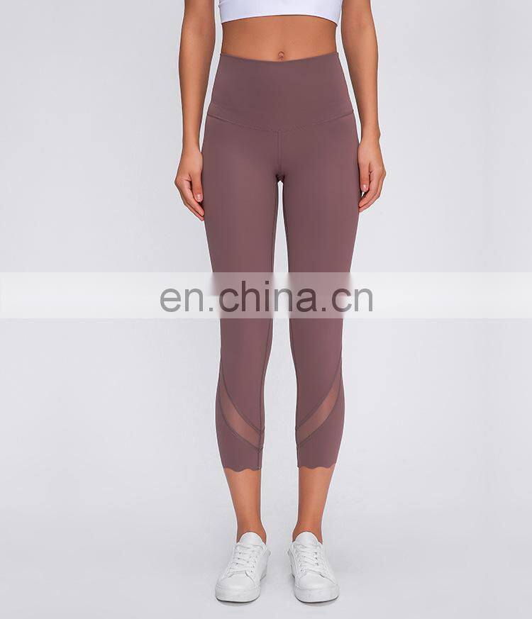 Top Quality Nylon Spandex Nude Feeling Women Yoga Wear Custom 3/4 length training yoga pants