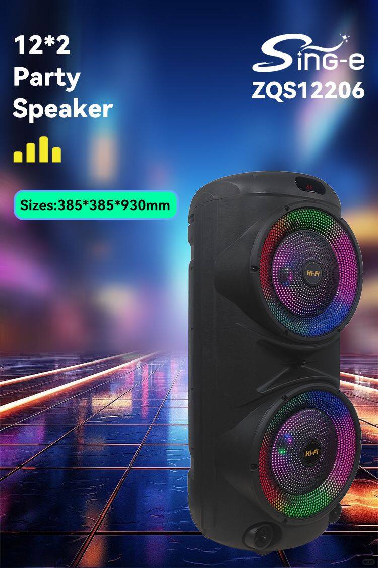 ZQS-12206 super power 80W wireless 12-inch*2 OEM bass sound party speaker with colorful lights