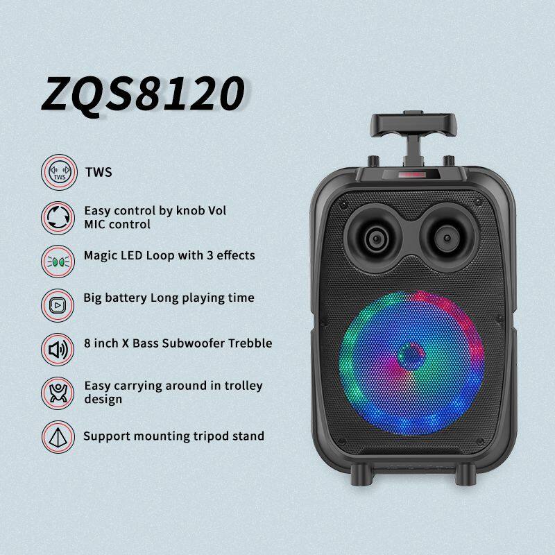 ZQS8120 portable single 8 inch 15W power subwoofer OEM wireless bluetooth loudspeaker for outdoor
