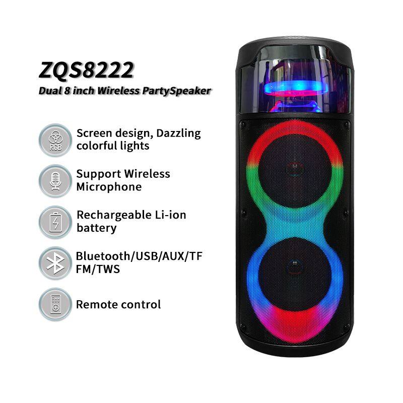 ZQS8222 wholesale subwoofer 40W power dual 8 inch speaker wireless bass sound OEM party speaker