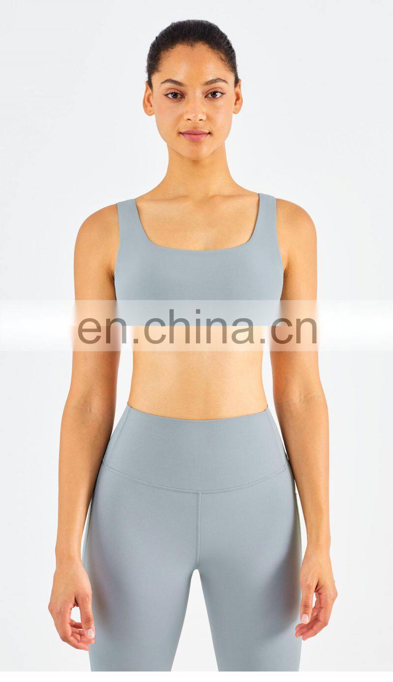 US Size High Stretch Yoga Bra Full Cover Fitness Sexy Woman Sports Bra Top Fitness Square Neck