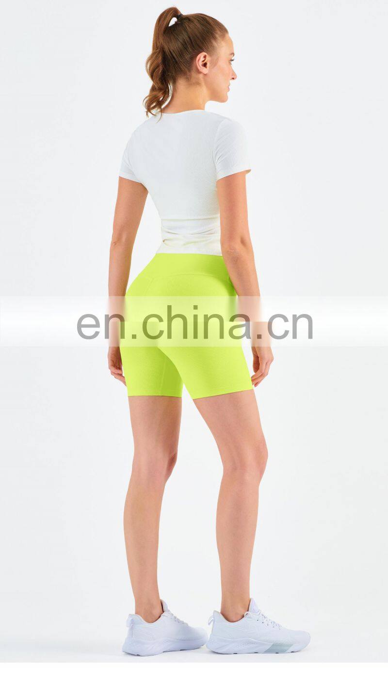 Women Ribbed Short Sleeve Slim Fit T-Shirt And Short Yoga Set Sport Fitness Suit