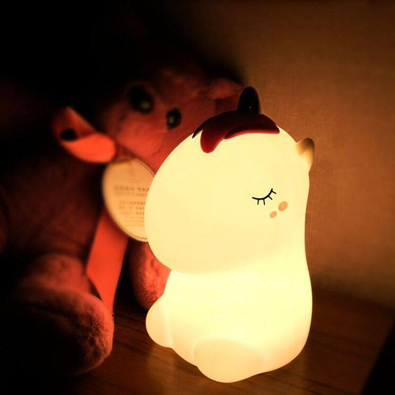 Cute Silicone Unicorn Kids Bed Room Night Light USB Rechargeable Indoor LED Night Lamp Lithium Battery 7 Colors RGB for Children
