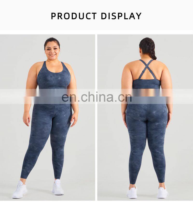 Hot Selling Tie Dye Plus Size Yoga Sets Sport Gym Adjustable Bra Fitness Suit
