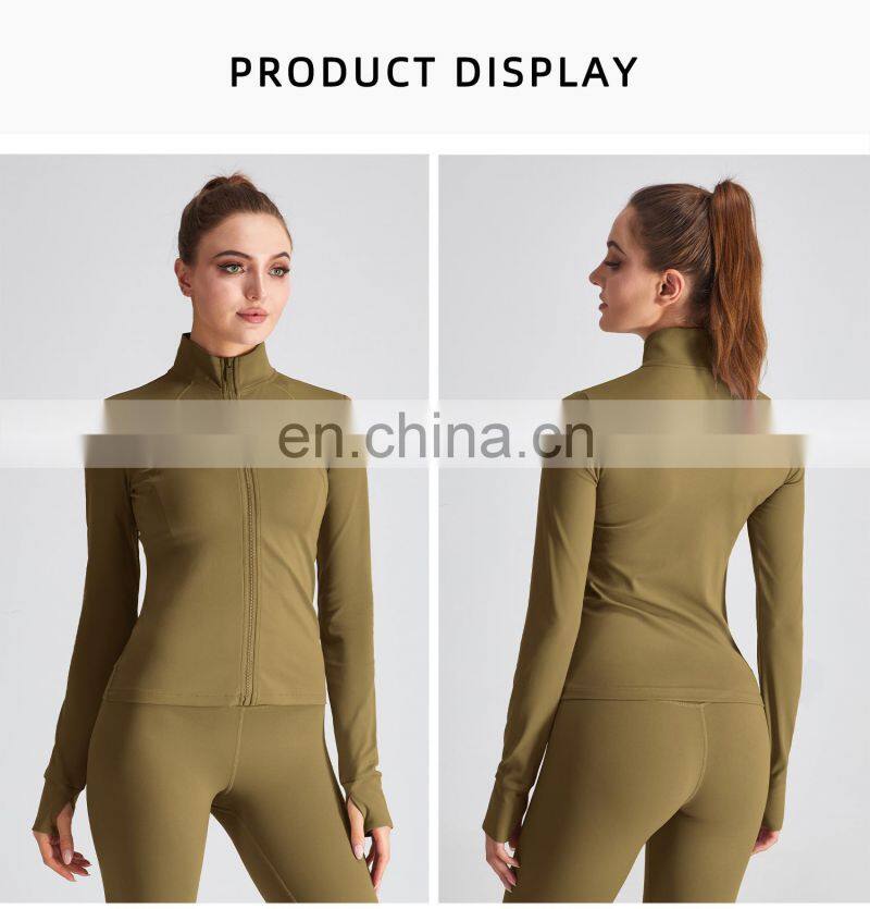 Custom Full Zipper Yoga Breathable Jackets Gym Women Thumb Holes Long Sleeve Sport Wears