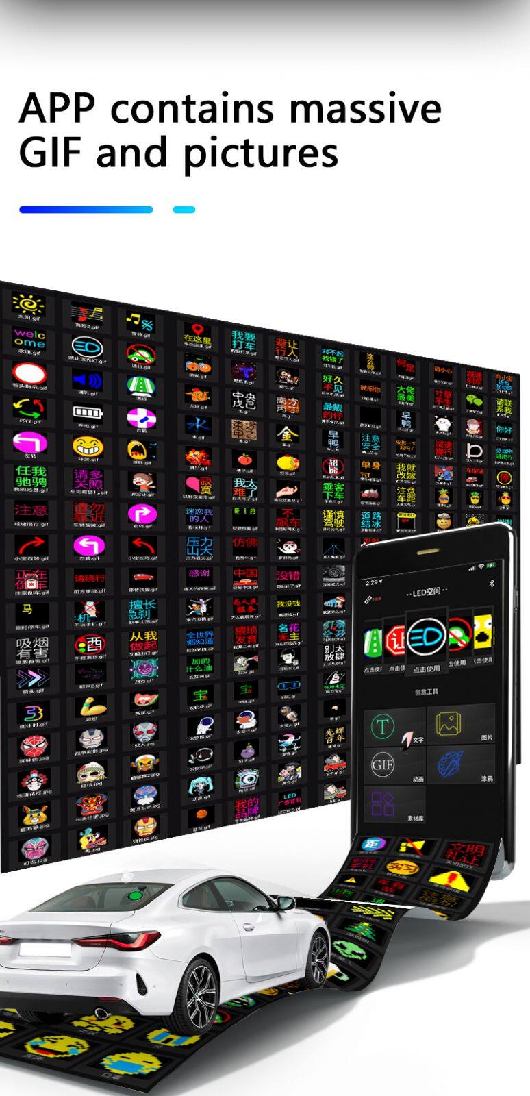 RGB 5V Car Windshield LED Screen New Devil's Eye Flexible Panel with APP Remote Control Scrolling Animated Eyes for Cars