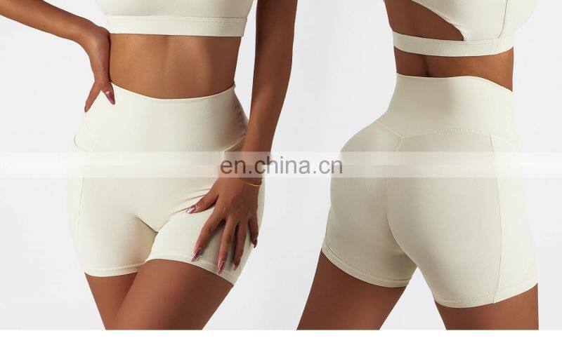High Waist Side Pockets Biker Fitness Sports Shorts Custom Women Butt Lifting Yoga Pants