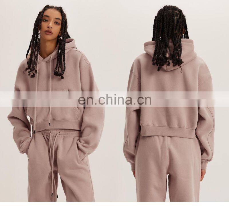 Fall Tiktok Women Drawstring Cropped Hoodies Pockets Plain Long Sleeve Pullovers