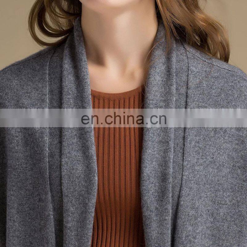 Women's Casual 100% Cashmere Cardigan Sweater Long Sleeve and Solid Pattern for Autumn Season OEM Service Available