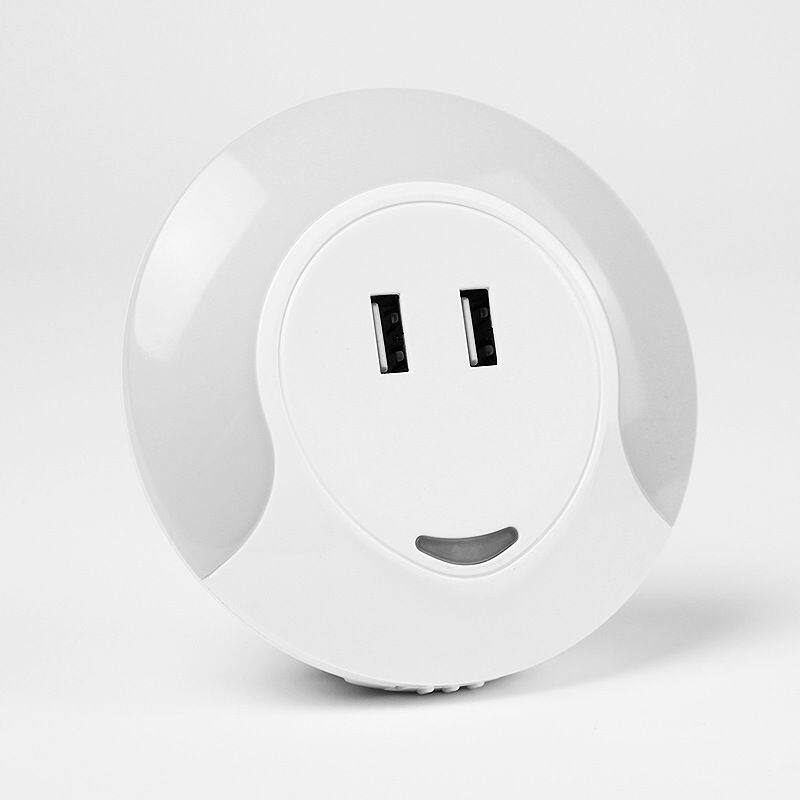 Dual USB Wall Charger Led Sensor Night Lamp With Auto Mode And Always On/Off Mode