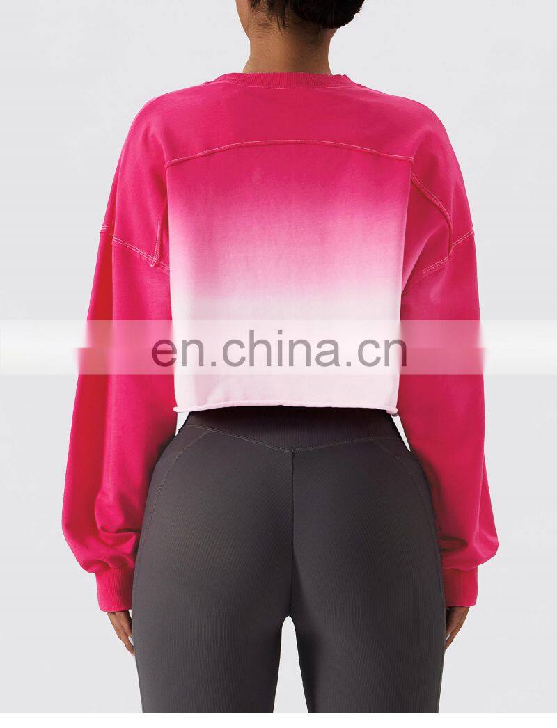 Gradient Color Long Sleeve Crop Tops Hot Sales Round Neck Short Women Sweatshirt