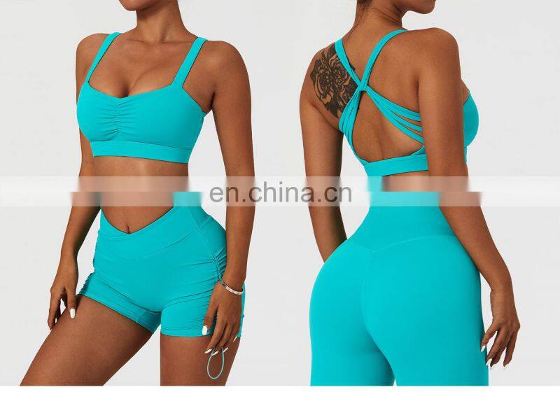 Womens Front Fold Sports Workout Bras Wholesale Gym High Impact Yoga Cross Back Crop Tops