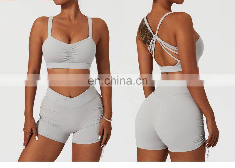 Womens Front Fold Sports Workout Bras Wholesale Gym High Impact Yoga Cross Back Crop Tops