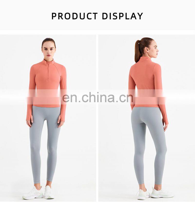 New Arrival Custom Two Piece Women Workout Sets Half Zipper Jacket High Waist Sports Legging