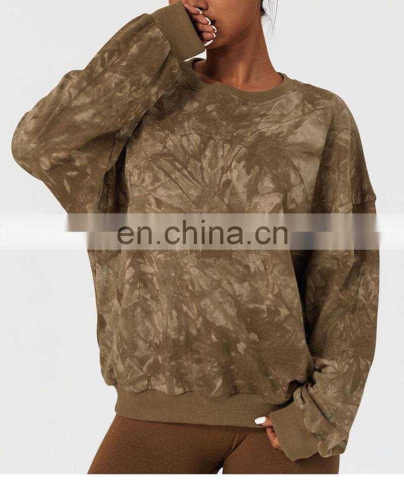 Tie Dye Women Pullover Cotton Sweatshirt Factory Sales Fall Oversized Long Sleeve Hoodies
