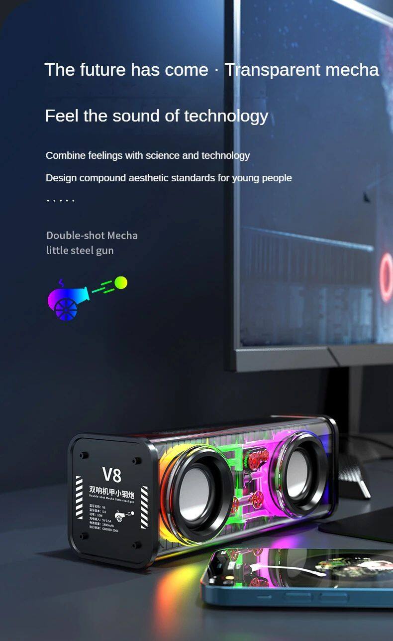 V8  New Arrived LED  Night Light  Multi Transparent Bluetooth Speakers RGB Light Wireless Outdoor Sports Bluetooth Speaker