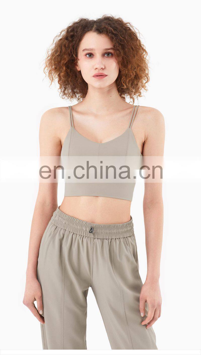 Wholesale Double Straps Low Cut Sports Bra Workout High Strength Yoga Tank Top Widen Hem