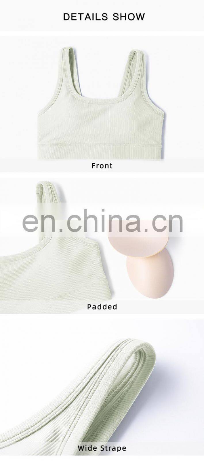 Wholesale Ribbed Covered Sports Bra High Impact Women Fitness Yoga Bra Side Gather