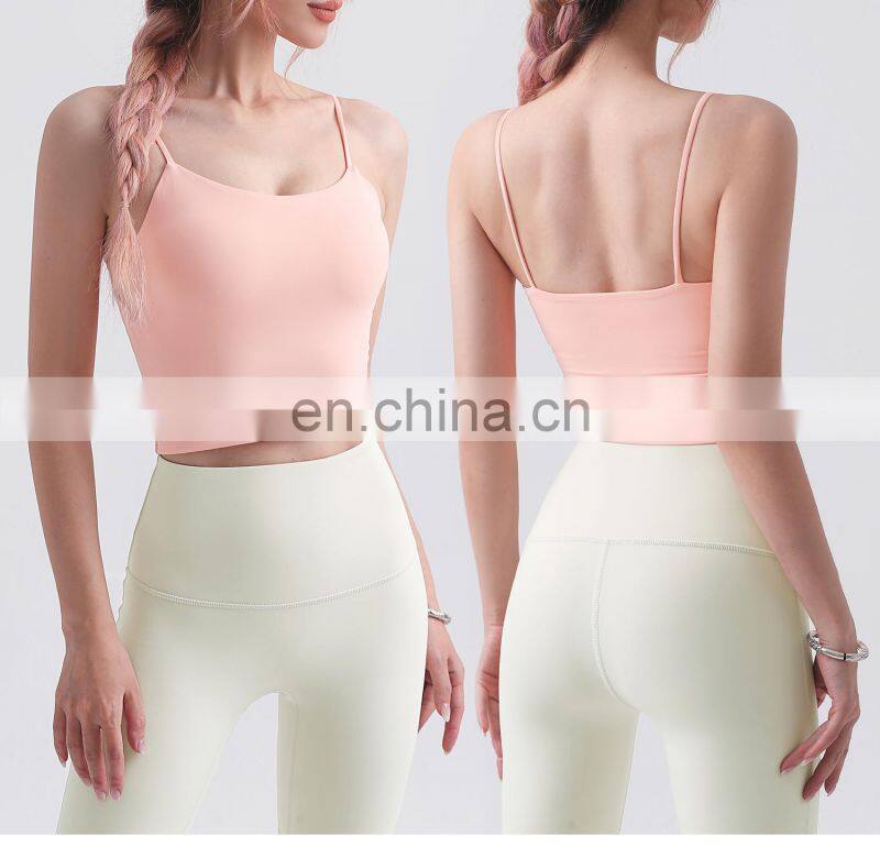 Custom 2 In 1 Design Longline Thin Straps Sports Bras Wide Hem Women Tank Tops