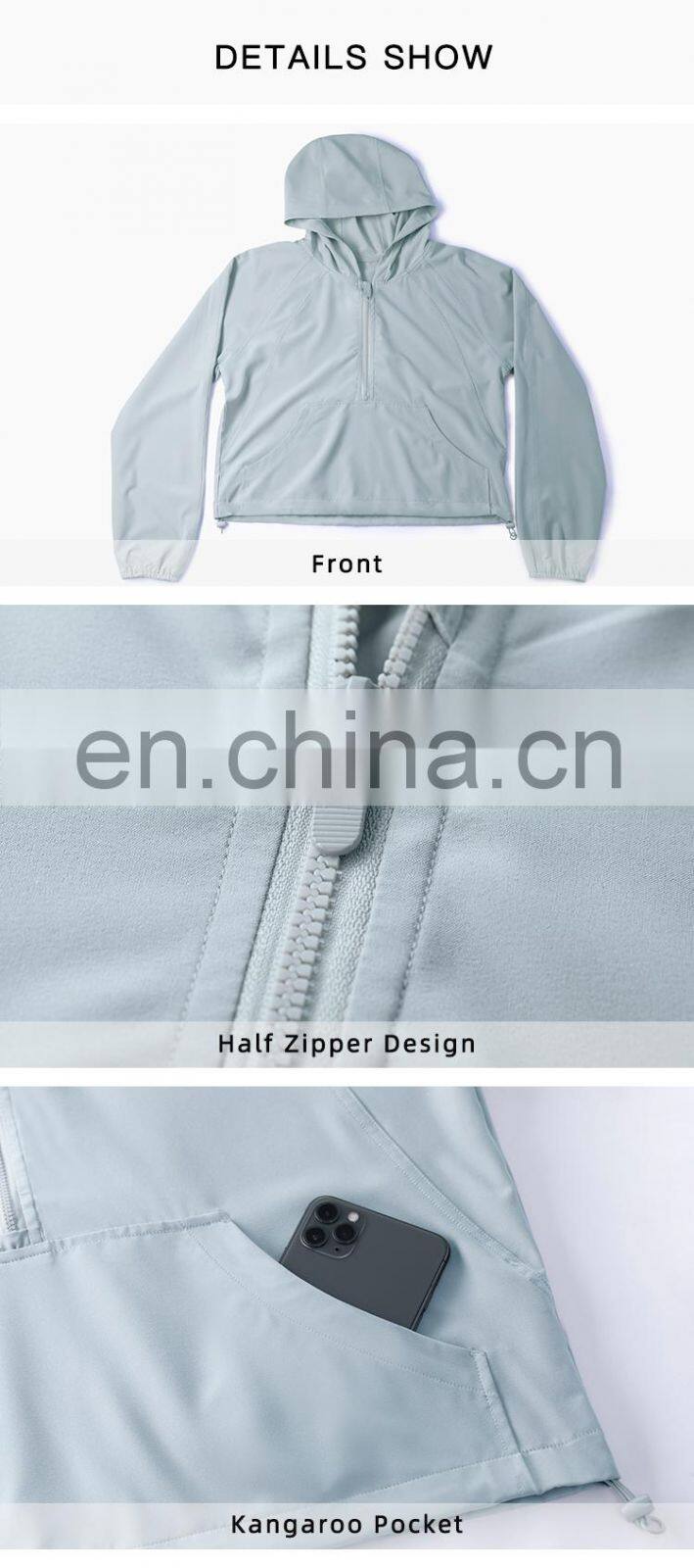 New Drop Women's Jackets Waterproof Sun UV Protection Run Half Zipper Hoodie Yoga Jacket