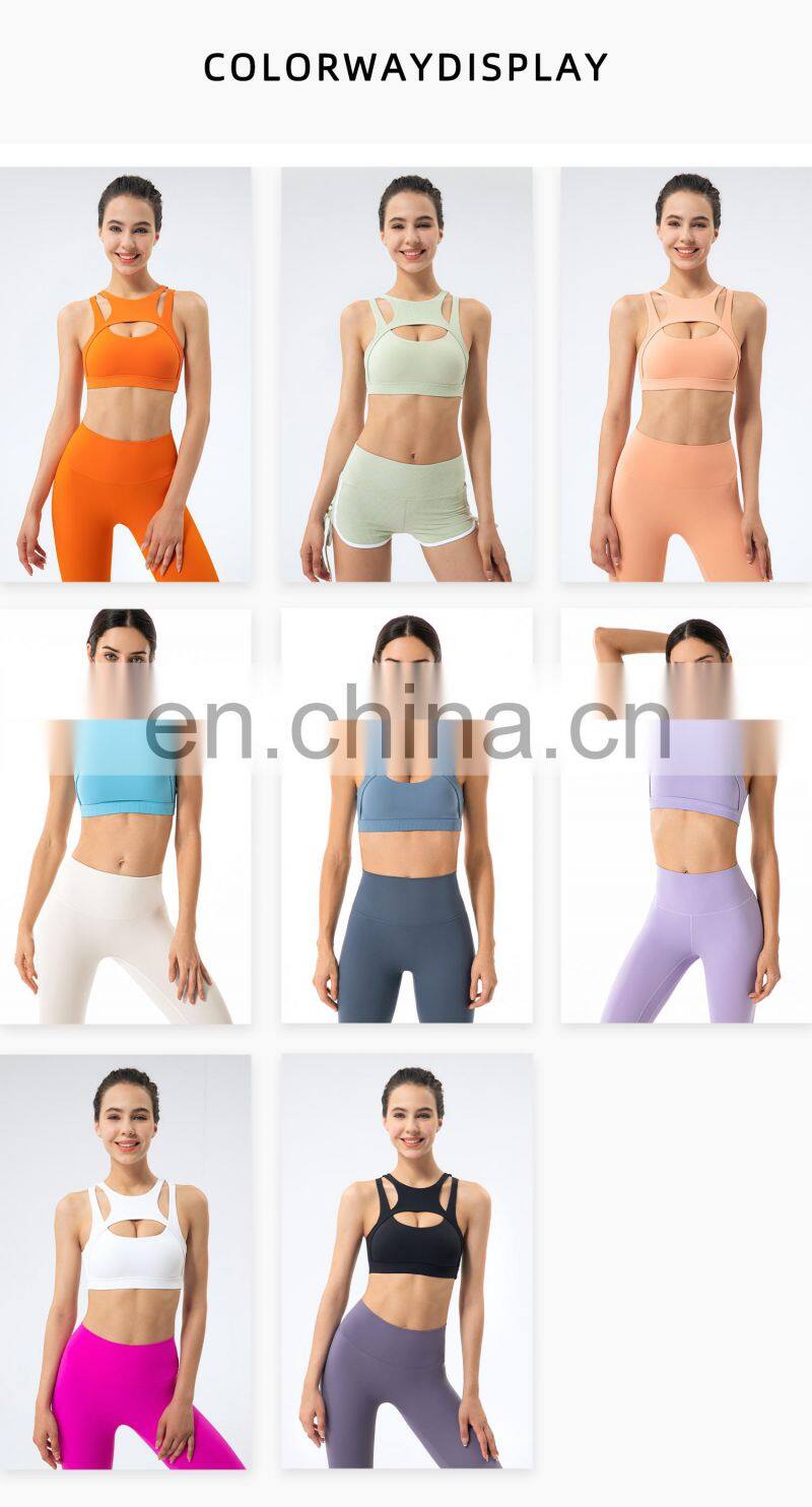 Private Label Workout Sports Bra Leggings Ribbed Hollow Out Sexy Yoga Bra Gym Wear