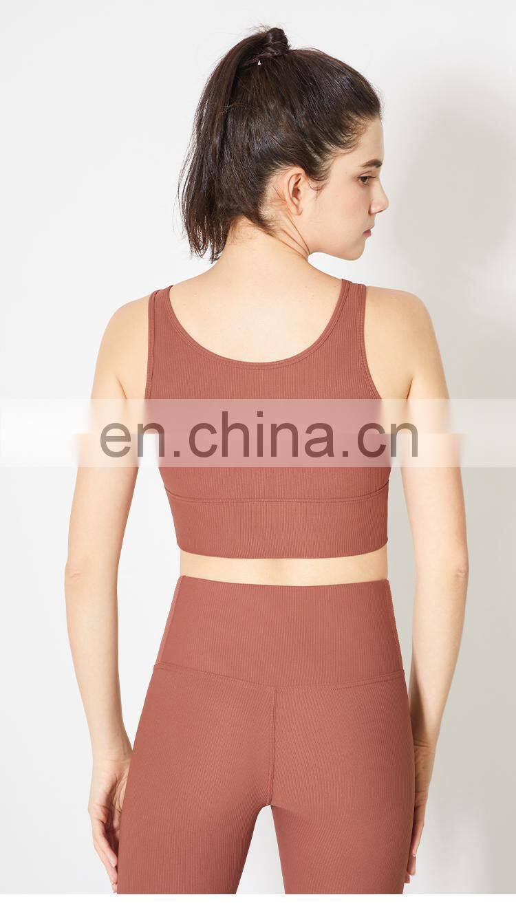 New arrival Ribbed Tank Top Women Sports Bra High Impact Fitness Workout Yoga Bra