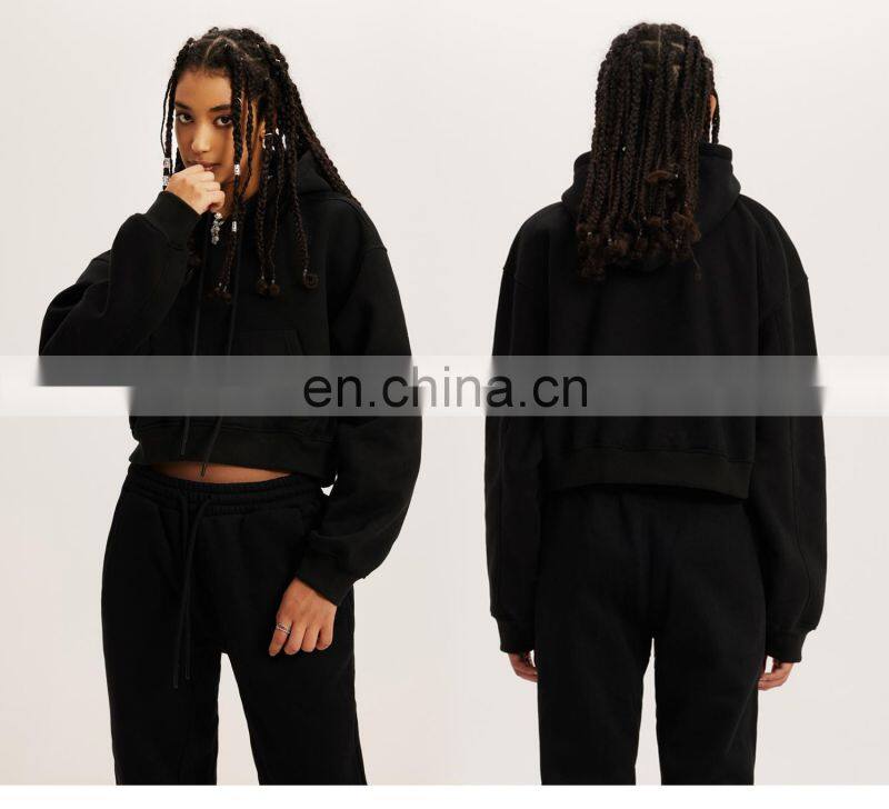 Fall Tiktok Women Drawstring Cropped Hoodies Pockets Plain Long Sleeve Pullovers