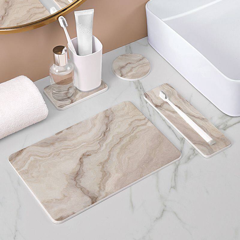 marble diatomite stone bath mat in set